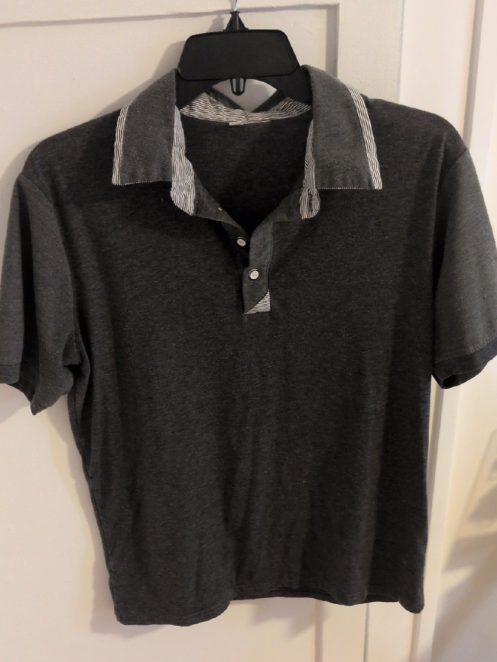 Men's Dark Gray Polo Shirt with Stripe-Trim Collar